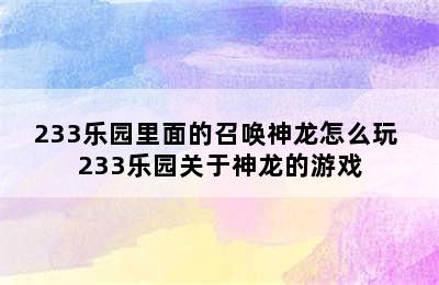 233乐园里面的召唤神龙怎么玩 233乐园关于神龙的游戏